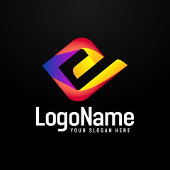 Colorful initial letter de logo design template on black background
