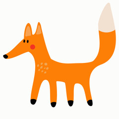 Small funny Fox in full growth with blush and spots on the chest, black paws on an isolated background