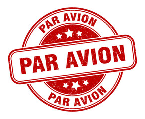 par avion stamp. par avion label. round grunge sign