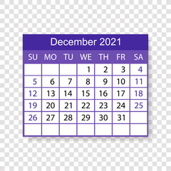 1417_Calendar 2021. December. Week starts on Sunday