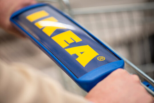 STOCKHOLM  - NOV 12: Customer with trolley in IKEA shop in Stockholm, November 12. 2020 in Sweden. IKEA is a multinational group of Swedish companies that designs and sells ready-to-assemble furniture