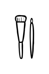 Vector illustration of make-up brushes. cosmetic brush - black and white vector illustration. brush to apply makeup