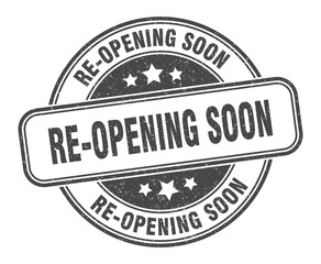re-opening soon stamp. re-opening soon label. round grunge sign
