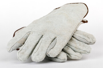 Welding gloves, welding equipment, gloves on a white background, protective clothing