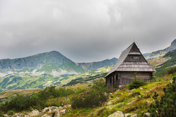 Summer landscapes of the High Tatras Mountains with beautiful views of lakes and mountain houses