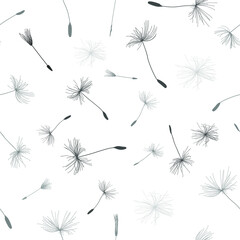 Obraz premium Seamless pattern set vector drawing dandelion on a white isolated background, flat design. Pattern for gift wrapping, holiday, decoration
