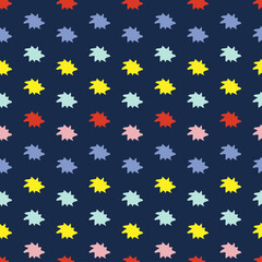 Abstract seamless vector colourful pattern with spiky decorative stars on dark blue