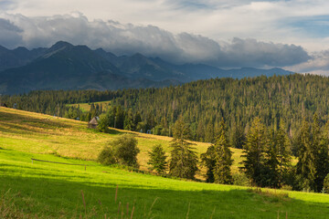 Summer landscapes of the High Tatras Mountains with beautiful views of lakes and mountain houses