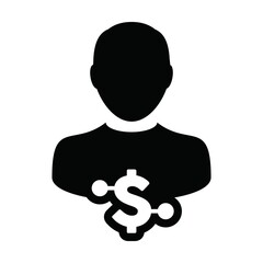 Profile icon vector digital dollar currency with male user person avatar for digital wallet in a glyph pictogram illustration