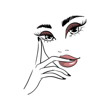 Fashion woman face logo long lashes finger