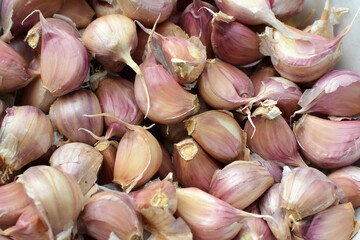 Separated cloves of garlic before planting in the ground