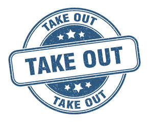 take out stamp. take out label. round grunge sign