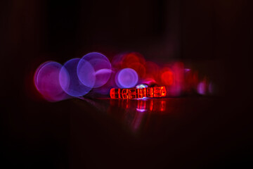 glowing lights in the dark with beautiful bokeh