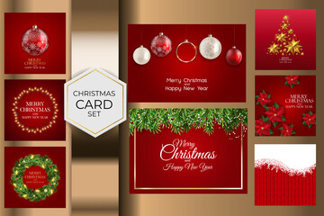 Holiday New Year and Merry Christmas Background Collection Set. Vector Illustration