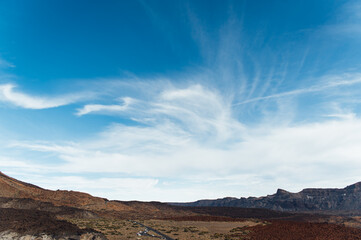 Teide National Park. Beautiful view of volcano mountain rocks desert crater.