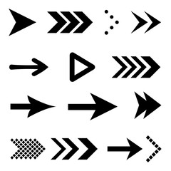 Icon Set of Flat Black Arrows. Isolated Arrow Icon Set Collection for Back and Next User Interface. Undo and Redo Collection. Different Shape Concept for Previous or Forward Minimal Web Buttons