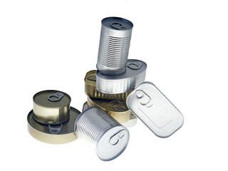 Still life of canned food in different types of cans