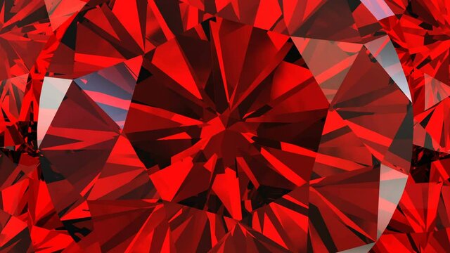 Red ruby rotation close-up. 3d, top view, 4k