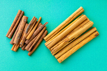 cinnamon and cassia sticks natural spices on the table serving healthy ingredient top view copy space for text food background rustic
