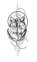 Wolf head with geometric symbol © istry