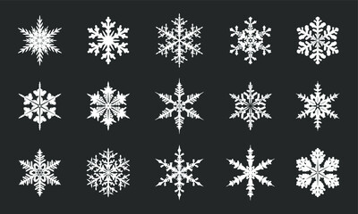 White isolated snowflake icons. Vector Illustration. Christmas decoration.