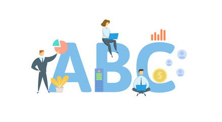 ABC, Audit Bureau of Circulation. Concept with keywords, people and icons. Flat vector illustration. Isolated on white background.
