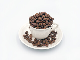coffee beans in a white cup on the background