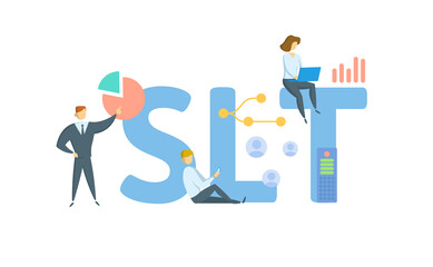 SLT, Senior Leadership Team. Concept with keywords, people and icons. Flat vector illustration. Isolated on white background.