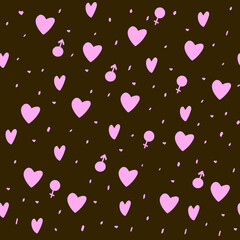 Seamless pattern with hand drawn hearts on dark background,birthday,valentine decoration,romance print,can be used for wallpaper,wrapping paper,cover,fabric design,postcard,web page