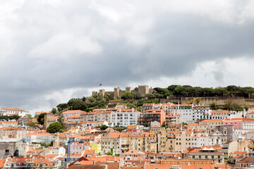Fototapeta na wymiar Skyview, panoramica o vista de la ciudad de Lisboa, pais de Portugal