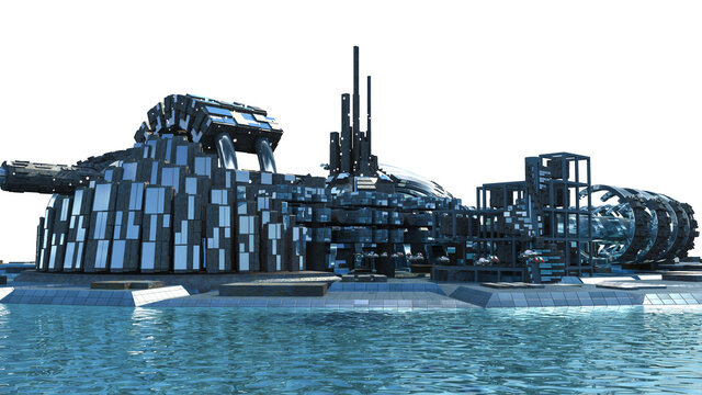 Futuristic marina city silhouette