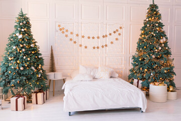 A light apartment is decorated for the celebration of Christmas