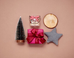 Christmas, winter, new year concept. Flat lay, top view, copy space.