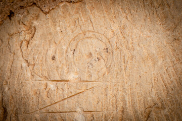 stonemason mark, Parish Romanesque temple dedicated to the Assumption of the Virgin, Pisón de Castrejón, Palencia, Spain