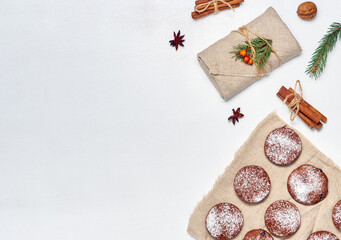 Gingerbread cookies with spices and decorations.