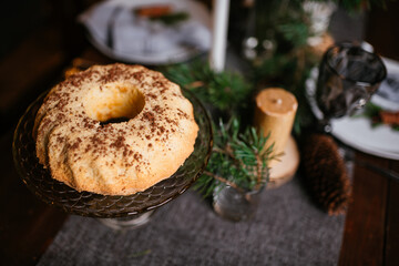 new year cozy home interior with christmas tree and garlands