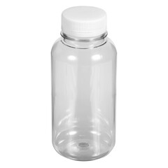 New plastic transparent bottle closed lid isolated on white