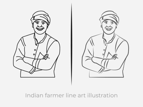 Indian farmer line art illustration vector symbol