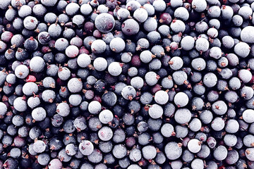 Frozen black currant berries, top view, macro