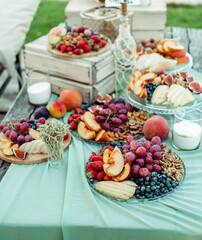 sweet bar, sliced fruit, nuts, strawberry 