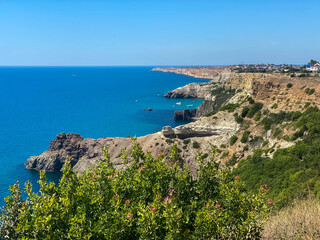 azure sea and green coast