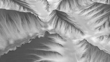 Obraz premium 3D monochrome illustration of mountain landscape relief.
