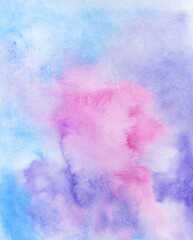 Watercolor abstract  background, hand-painted texture, watercolor purple and pink stains. Design for backgrounds, wallpapers, covers and packaging.