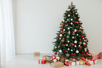 New Year's Interior with Christmas Tree with gifts decor garland December 2021