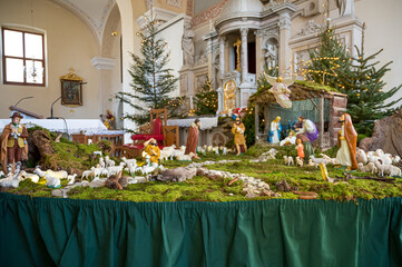Christmas Nativity scene in local church made with great care and devotion.