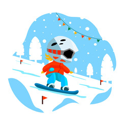 Winter outdoor activities SNOWBOARD kid illustration vector