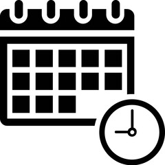 
Calendar with clock, timetable icon in glyph design.
