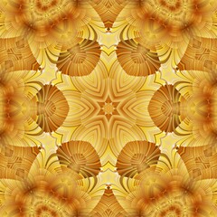 Fototapeta na wymiar soft pastel shades of yellow and orange as patterns shapes and hexagonal floral fantasy designs