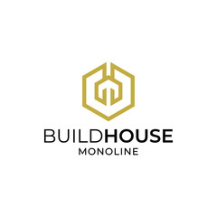 House logo icon with line art style design inspiration template