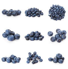 Group of fresh blueberries isolated on white background . full depth of field